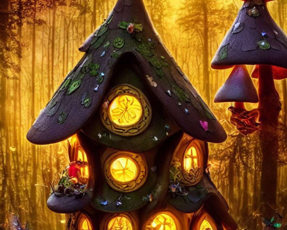 Fantasy Mushroom House in Enchanted Forest at Twilight