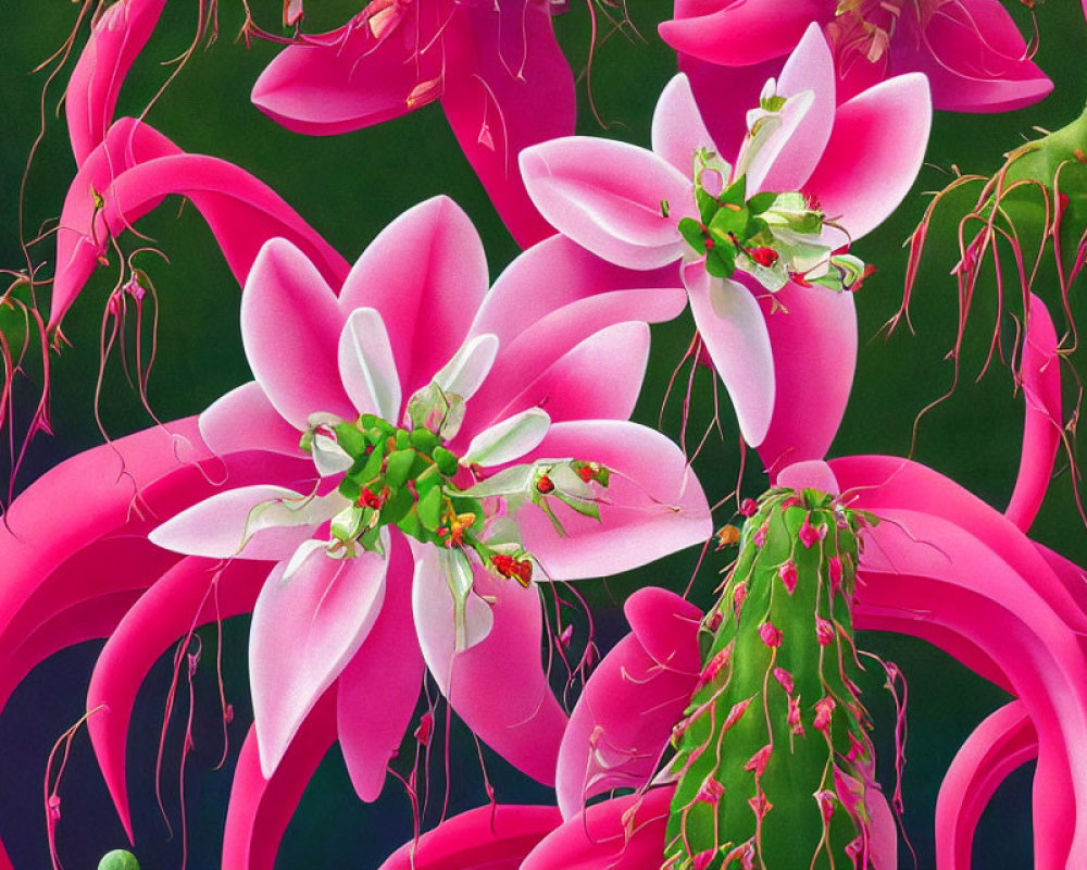 Pink and White Schlumbergera Flowers on Dark Background