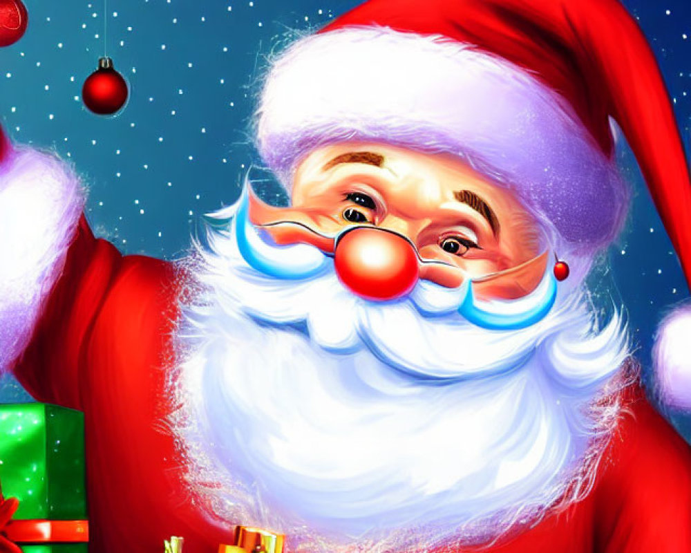 Festive Santa Claus illustration with snowy backdrop