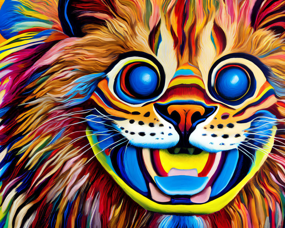 Colorful Digital Art: Tiger with Exaggerated Features