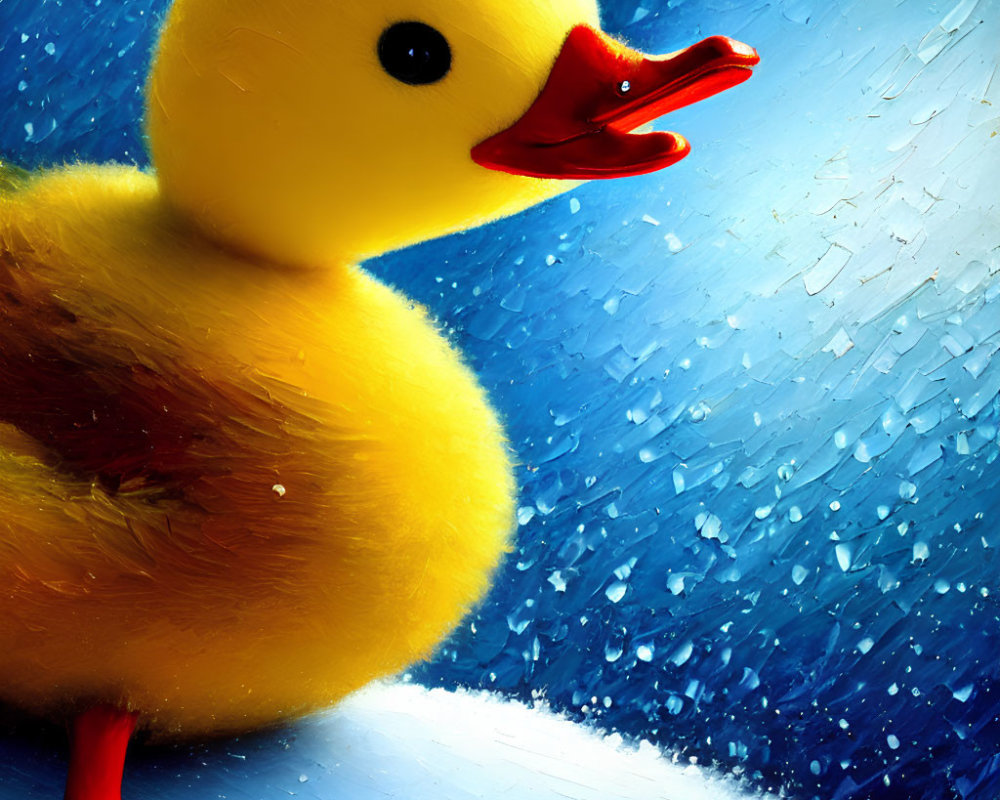 Colorful Rubber Duck Illustration on Blue Background with Rain Droplets