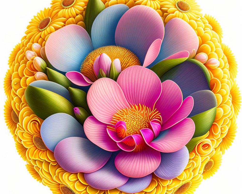 Colorful Floral Arrangement with Layered Petals and Circular Pattern