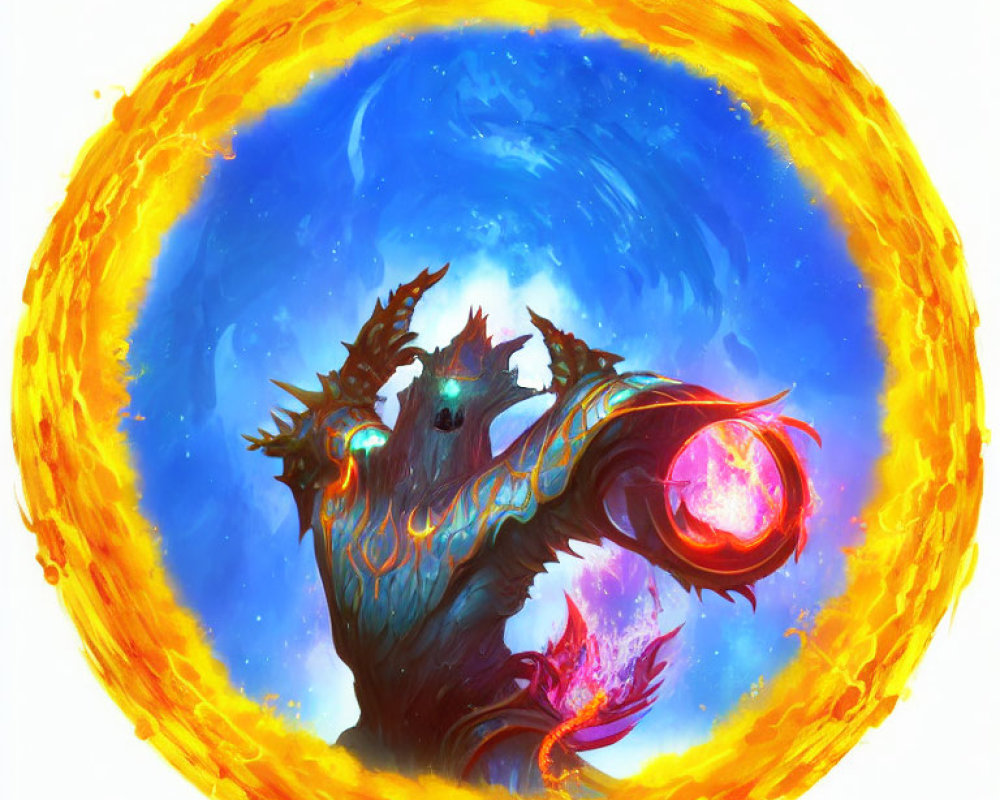 Colorful Dragon Artwork with Fiery Aura and Magical Energy