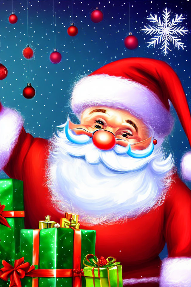 Festive Santa Claus illustration with snowy backdrop