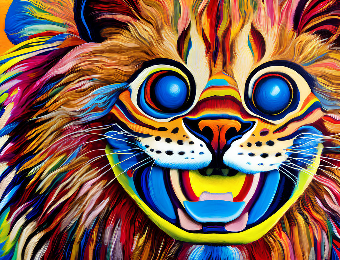 Colorful Digital Art: Tiger with Exaggerated Features