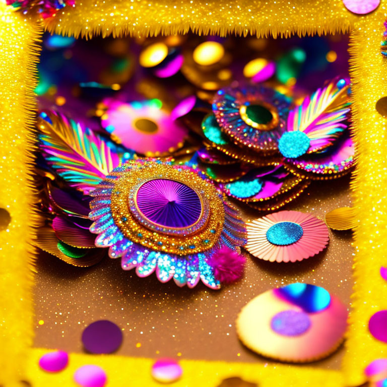 Colorful Close-Up of Gold, Purple, and Pink Sequins and Glitter