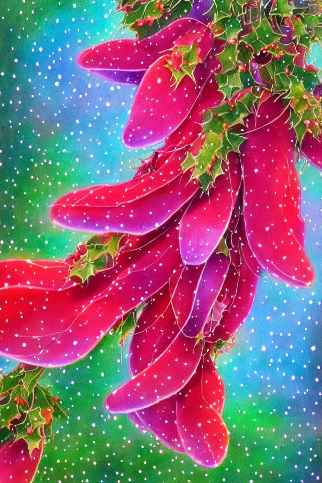 Colorful illustration of red chili peppers against cosmic backdrop