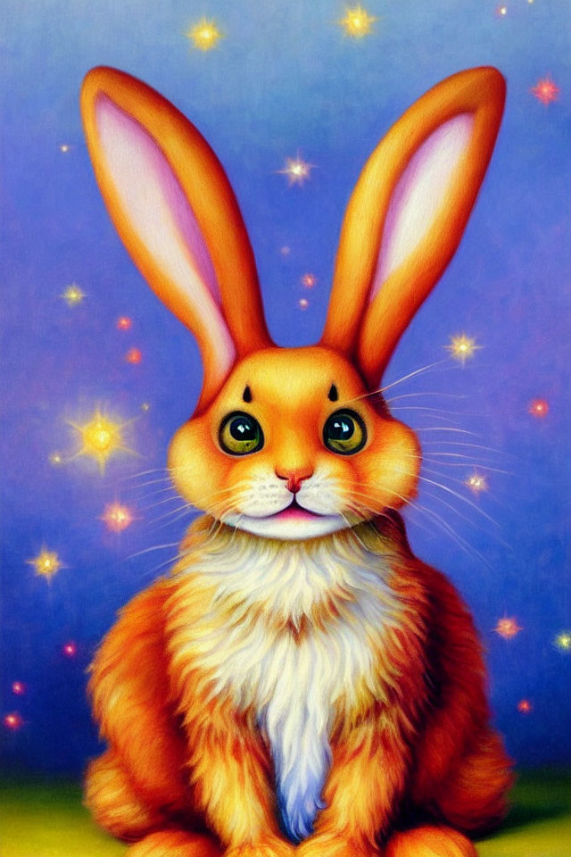 Colorful anthropomorphic rabbit illustration on blue background