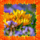 Colorful Yellow and Orange Flowers on Blue Background