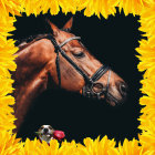 Floral Horse Portrait with Yellow Frame and Animated Character