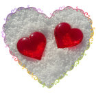 Layered heart graphic with candles and roses on white background