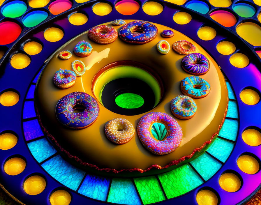 Colorful Decorated Donuts on Reflective Platter