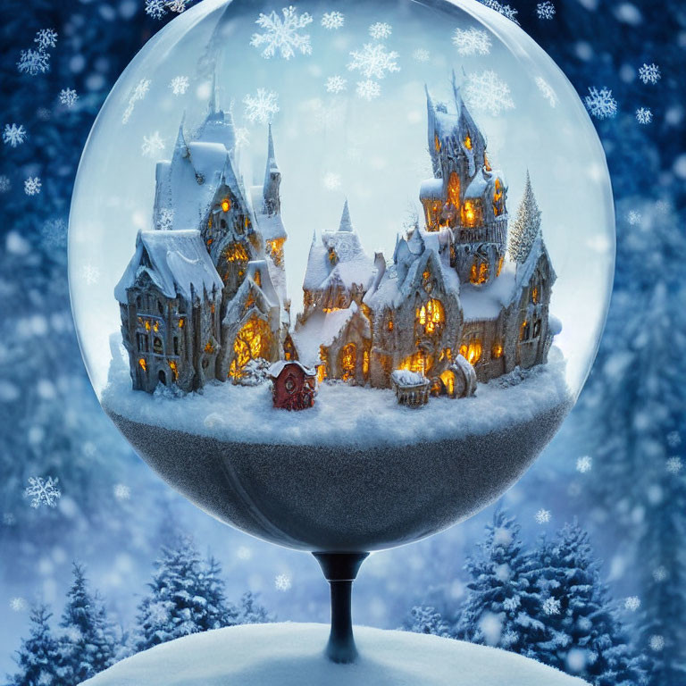 Miniature Winter Village Snow Globe with Illuminated Buildings