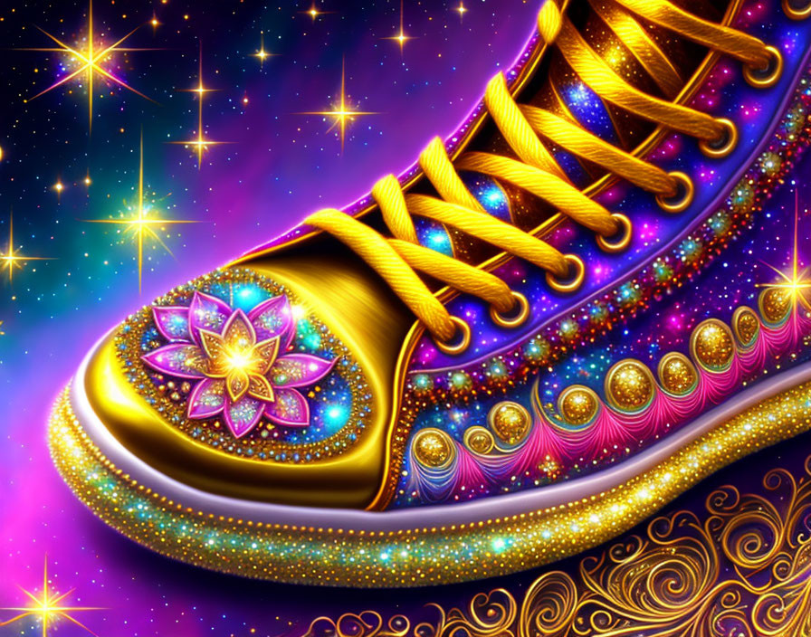 Illustration of Vibrant High-Top Sneaker with Cosmic Design