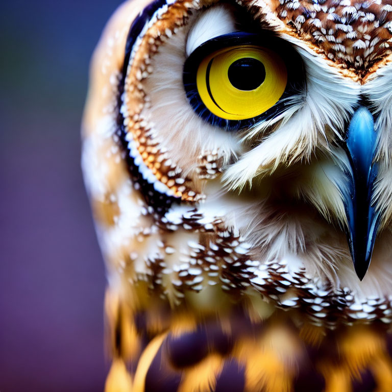 Detailed Great Horned Owl with Yellow Eyes and Brown & White Feathers