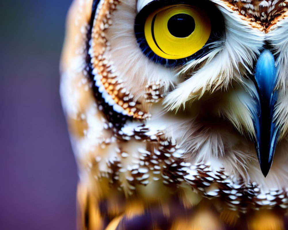 Detailed Great Horned Owl with Yellow Eyes and Brown & White Feathers