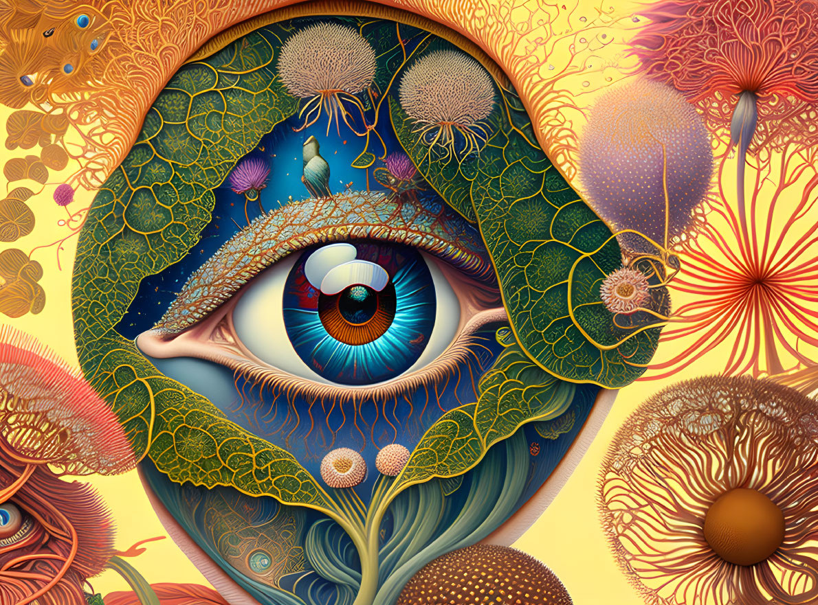 Colorful Surreal Art: Eye Surrounded by Organic Patterns