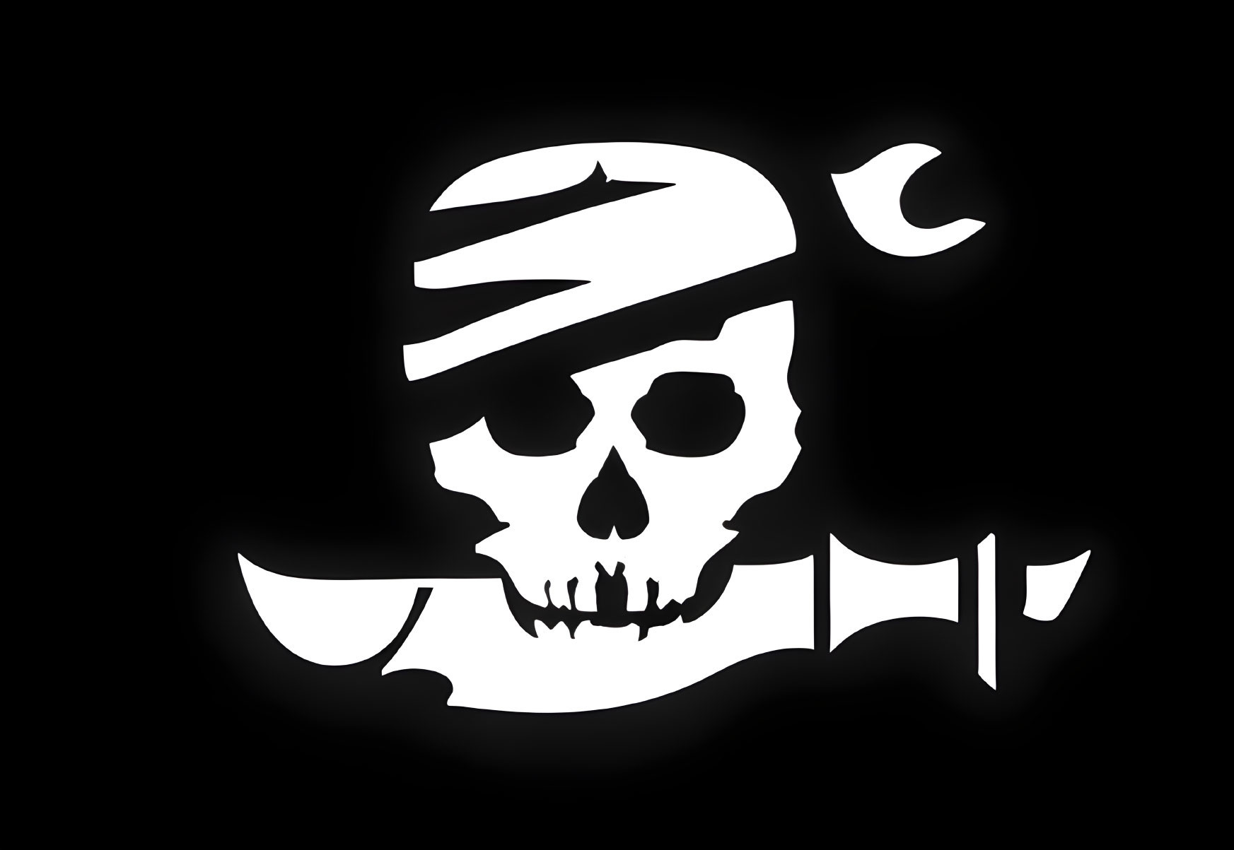 Stylized white pirate skull on black background