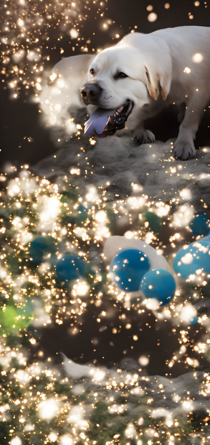 Golden Labrador with Blue Ball in Dreamy Setting