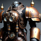 Detailed steampunk automaton with bronze plates, gears, and rivets