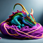 Colorful Dragon Figurine on Tangled Yarn Display