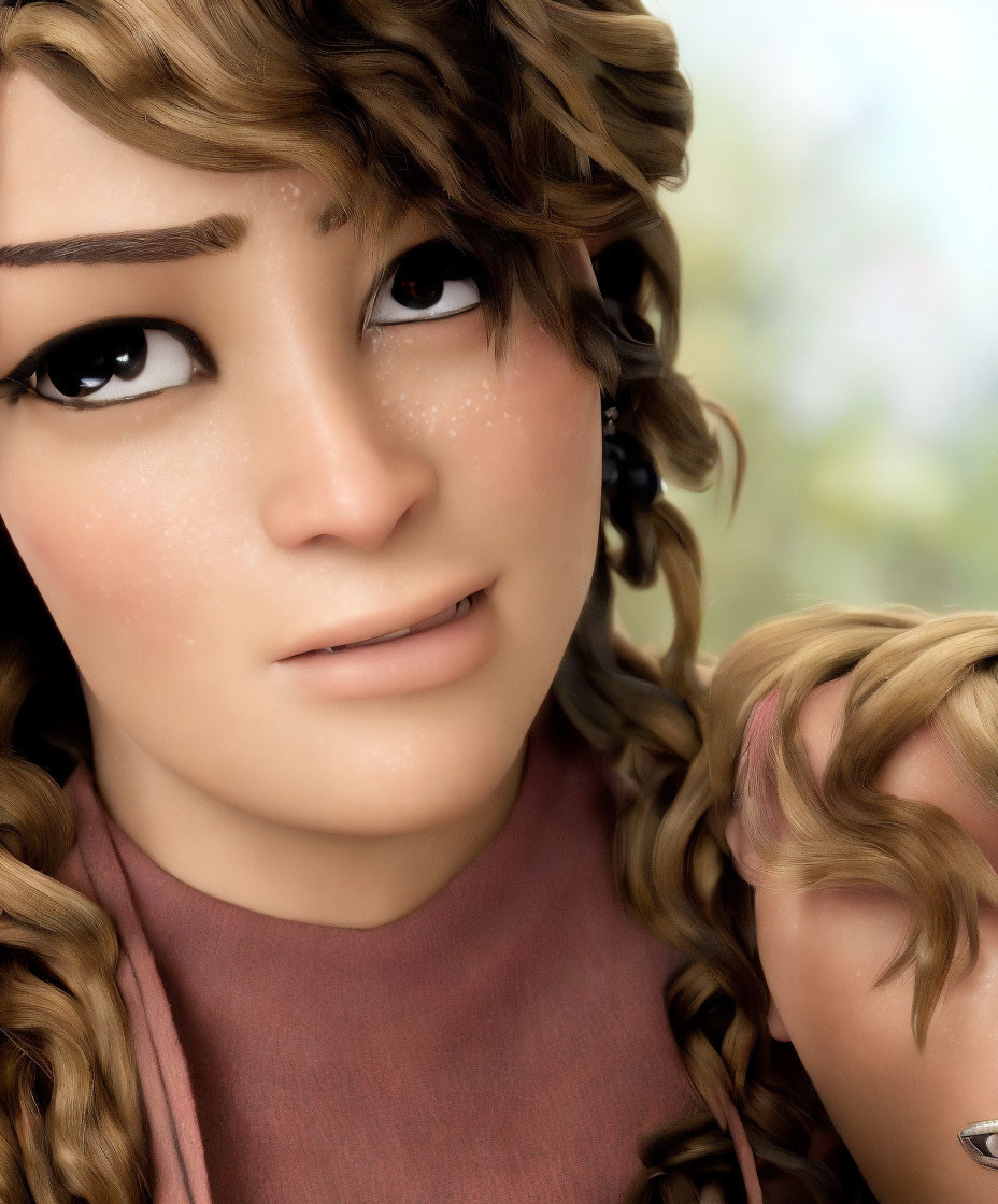 Detailed 3D animated female character with braided hair and freckles