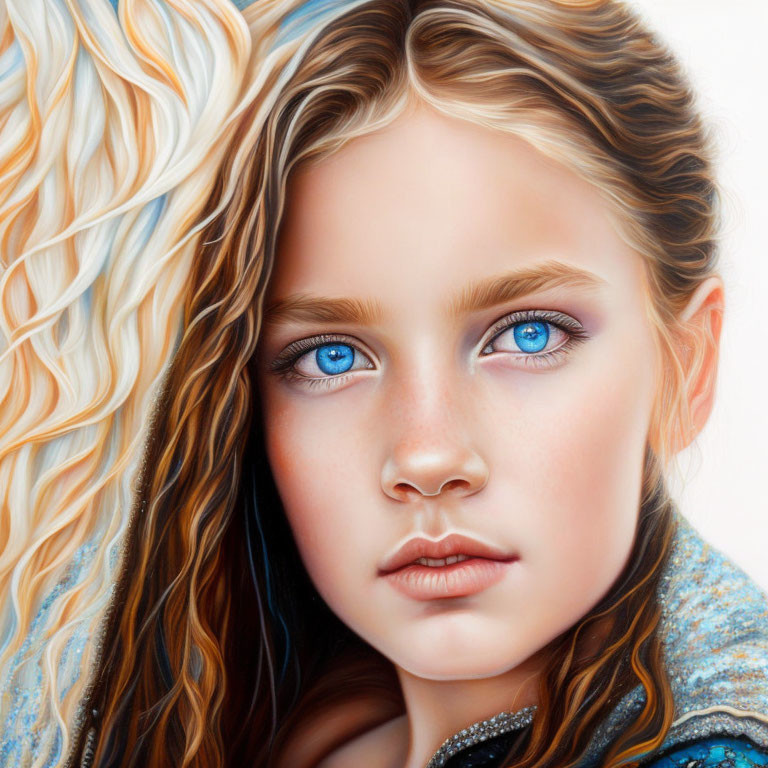 Close-up Portrait of Young Girl with Striking Blue Eyes and Two-Toned Hair