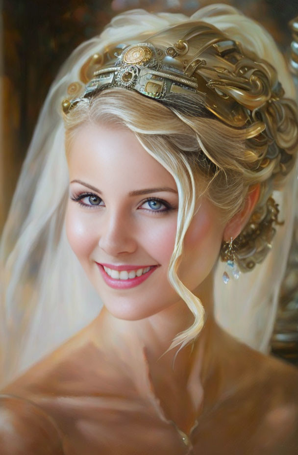 Blonde woman with gold tiara and veil