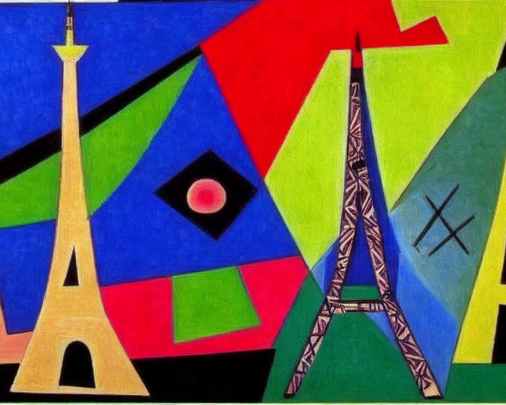 Colorful Geometric Shapes Featuring Eiffel Tower