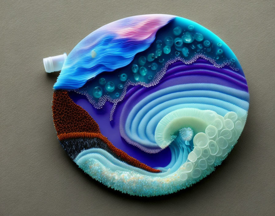 Round Resin Art: Colorful Ocean Wave with Textured Layers