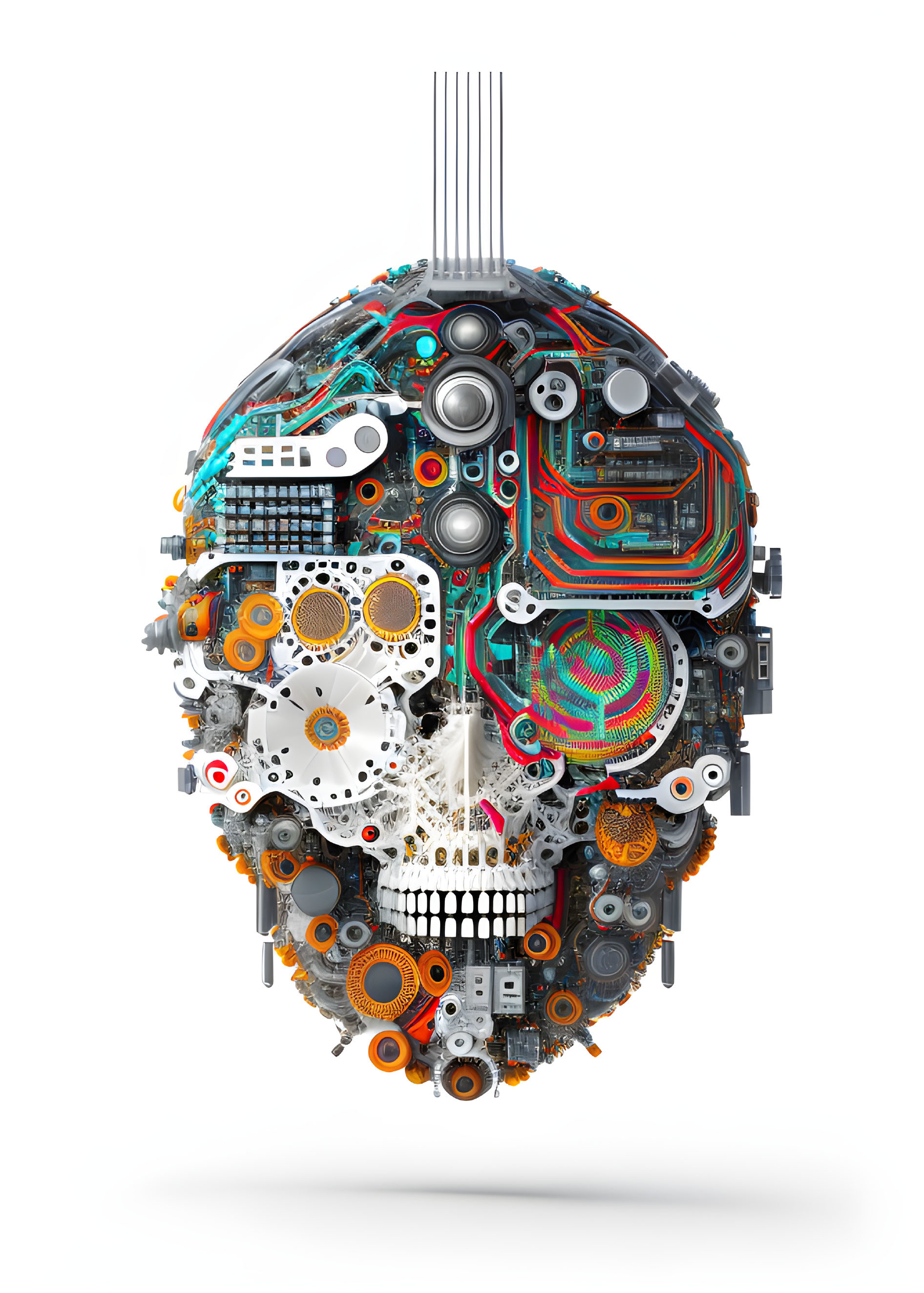 Intricate Spherical Collage of Mechanical and Electronic Parts