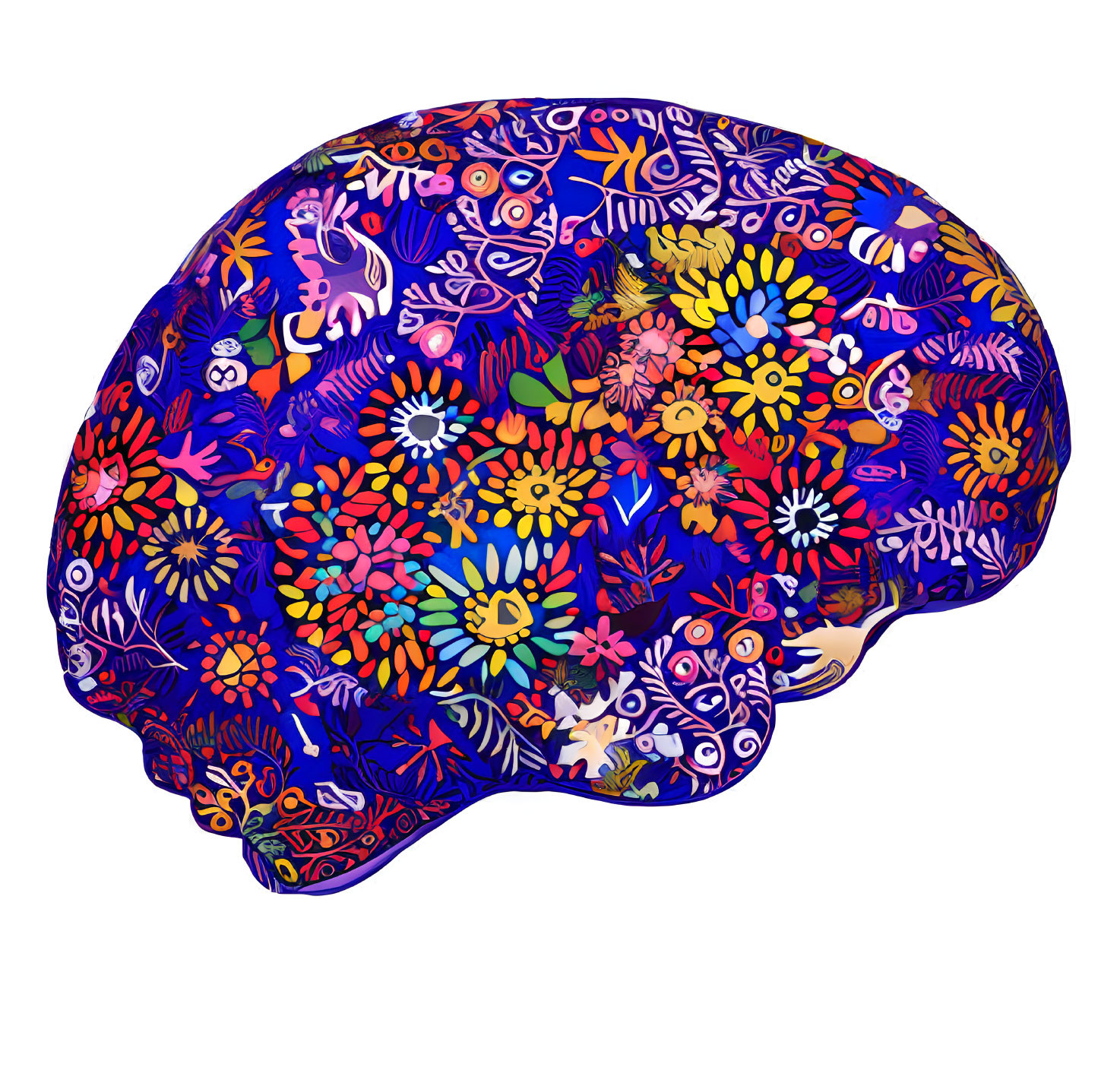 Colorful Floral Pattern Fills Human Brain Illustration