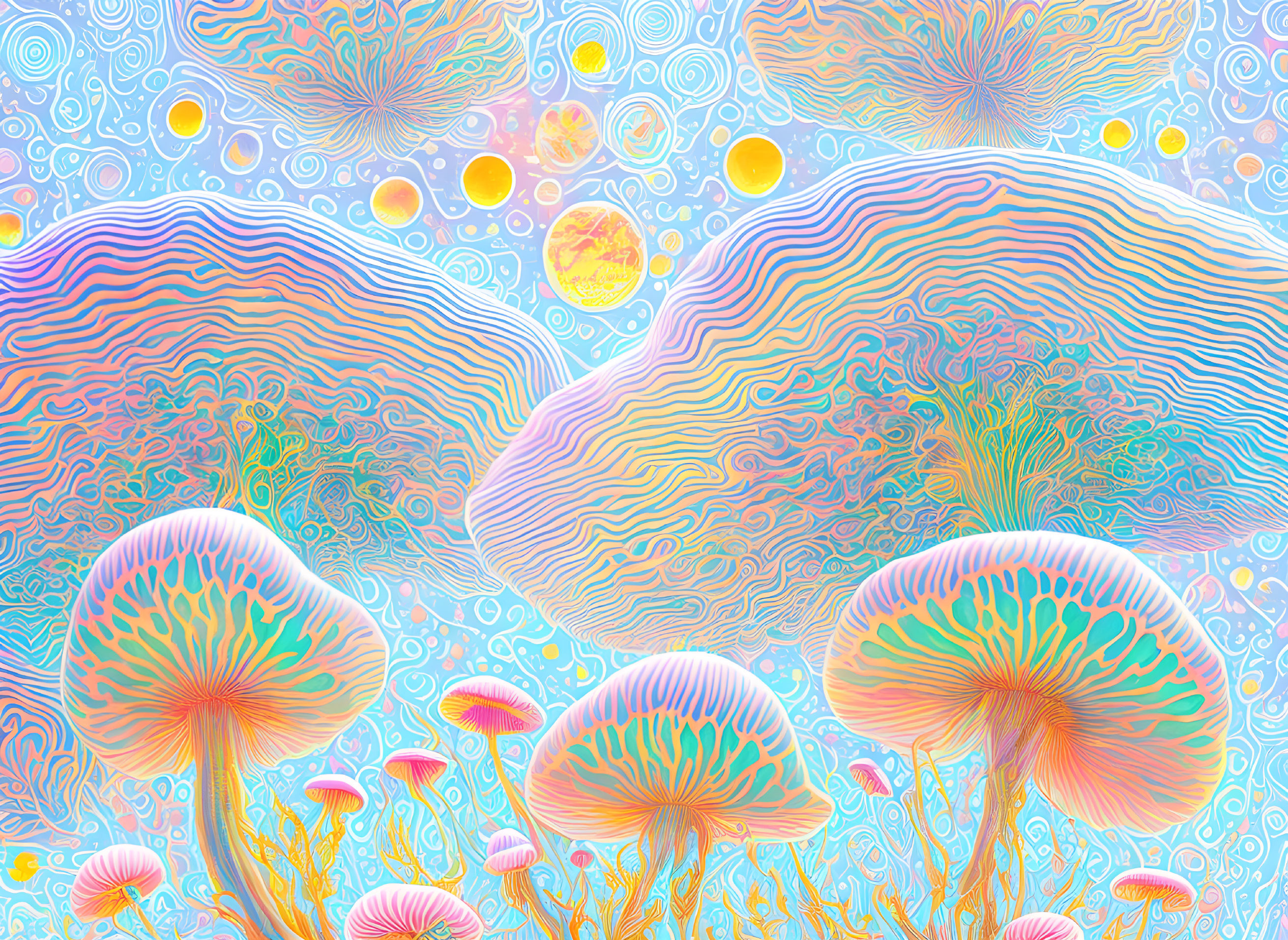 Colorful Psychedelic Mushroom Illustration with Abstract Patterns