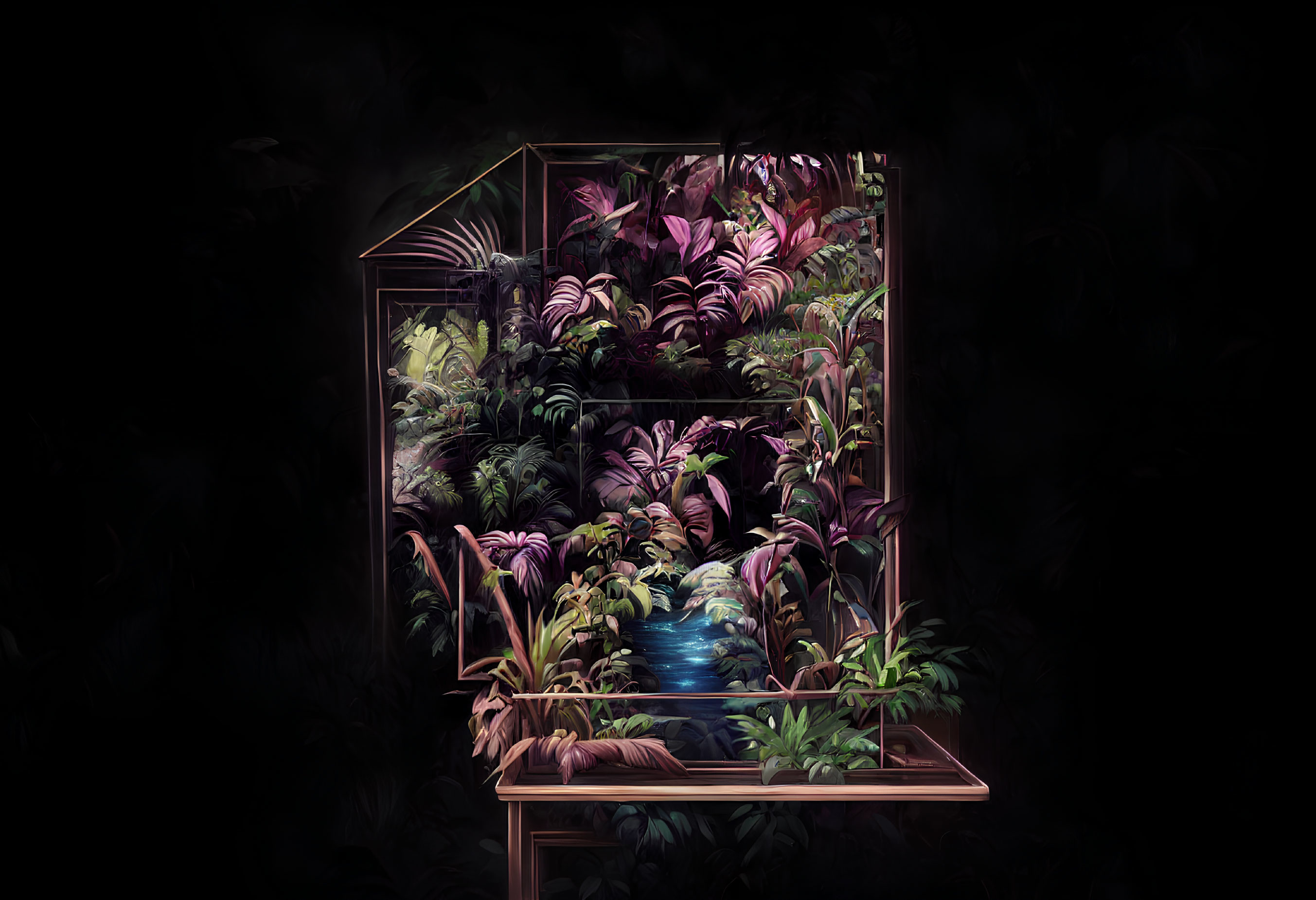 Vibrant Tropical Terrarium with Hidden Light Source