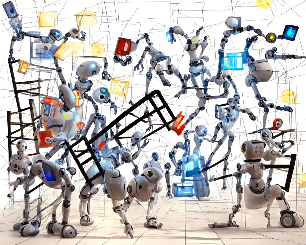 Colorful Cartoon Robots Engaged in Various Activities