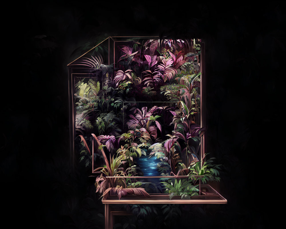 Vibrant Tropical Terrarium with Hidden Light Source