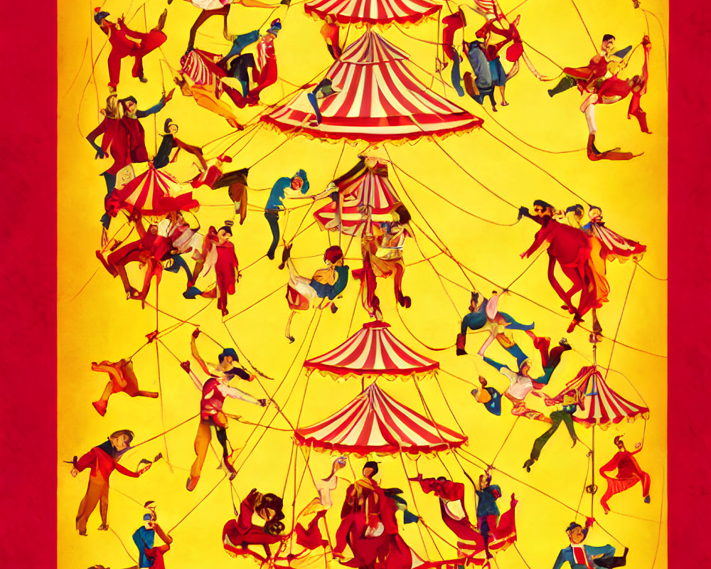 Colorful Circus Poster Featuring Acrobats, Clowns, and Animals