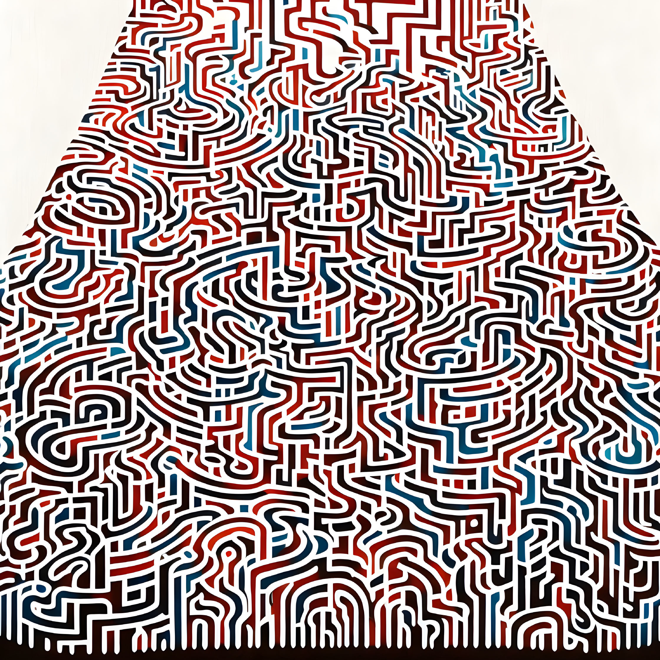 Detailed 3D maze pattern with red, blue, and white lines