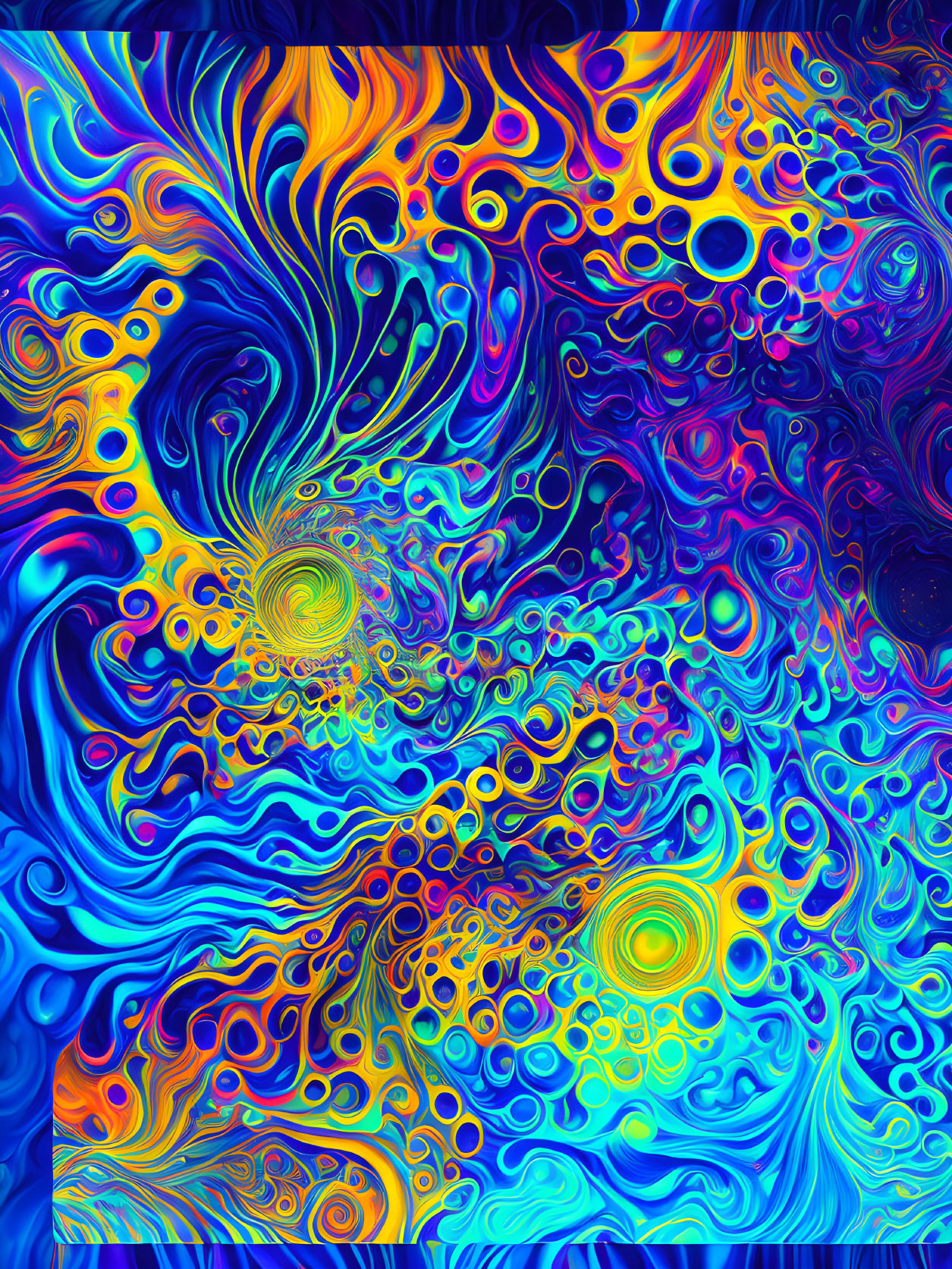 Colorful Abstract Swirls in Blue, Yellow, and Purple Hues