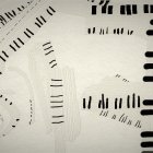 Musical notes intertwined with piano keys on light background