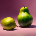 Two Fresh Green Pears with Spots on Soft Pink Background