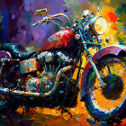 Colorful Classic Motorcycle Artwork with Abstract Background in Orange and Purple
