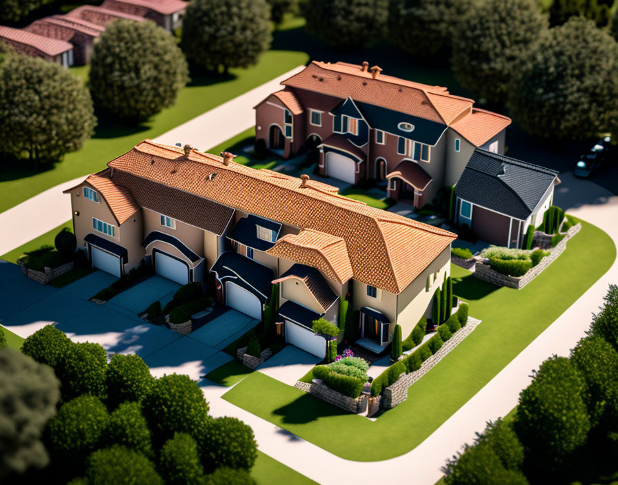 Residential Area with Two-Story Homes and Terracotta Roofs