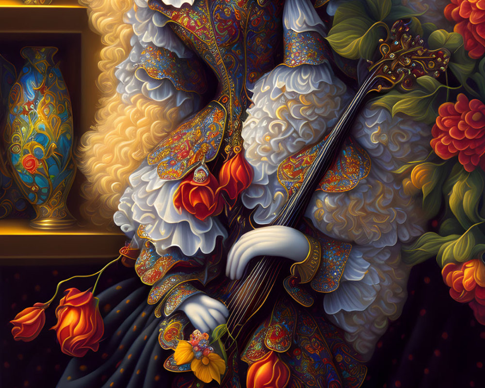 Anthropomorphic Cats in Renaissance Attire with Floral Arrangements