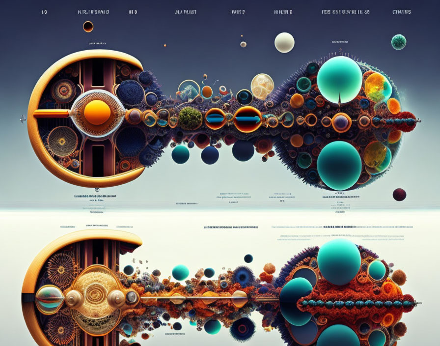 Symmetrical layout of machinery and cosmic elements