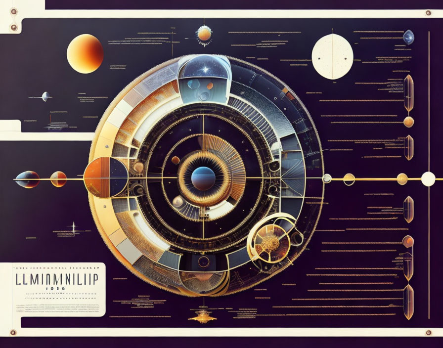 Vintage-style infographic poster showcasing astronomical bodies and concepts.