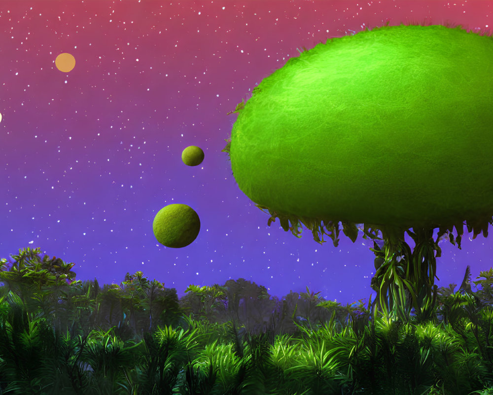 Colorful Alien Landscape with Floating Island and Cosmic Sky