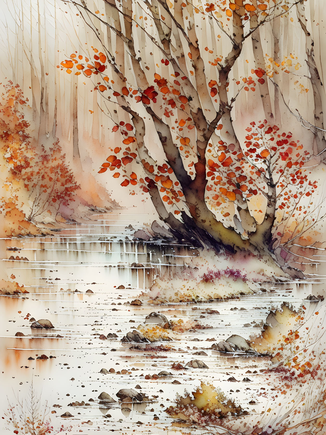 Serene Autumn Landscape with Calm River and Forest