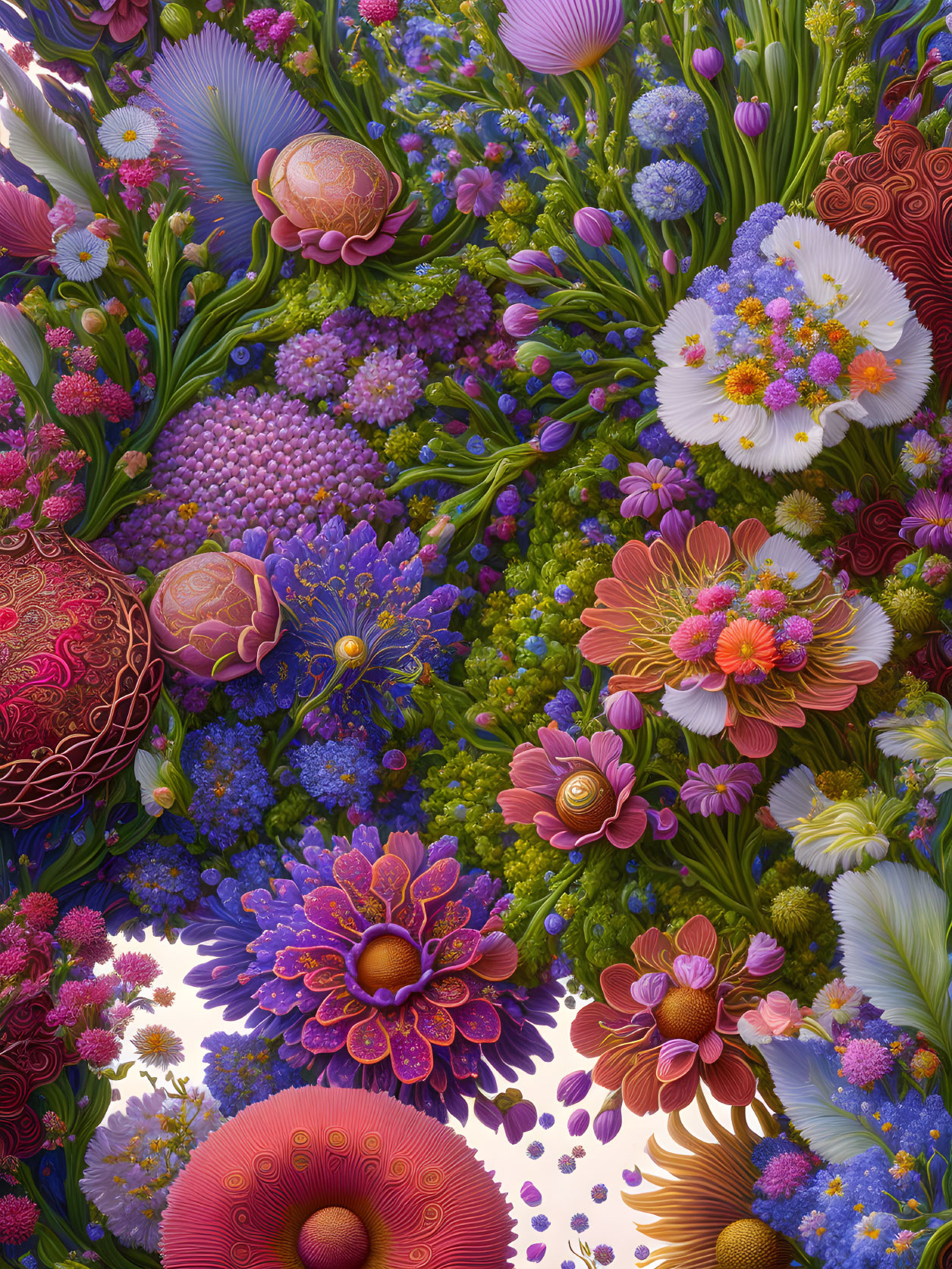 Colorful Illustration of Stylized Flowers in Purple, Pink, and Red