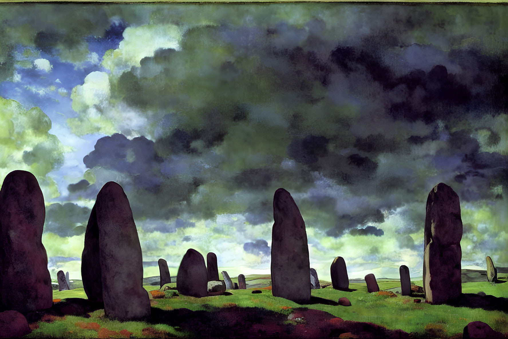 Mysterious Landscape with Towering Stone Monoliths